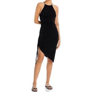 Fore Womens Black Halter Side-Tie Asymmetric Midi Spaghetti Strap Dress NWOT